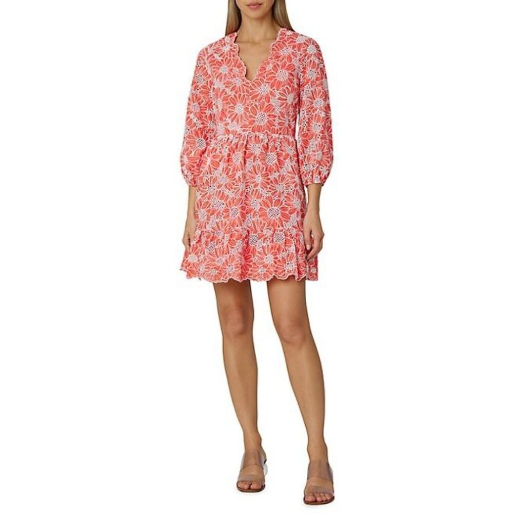 Milly Brielle Women's Coral Tournesol Eyelet Summer Dress Size 6